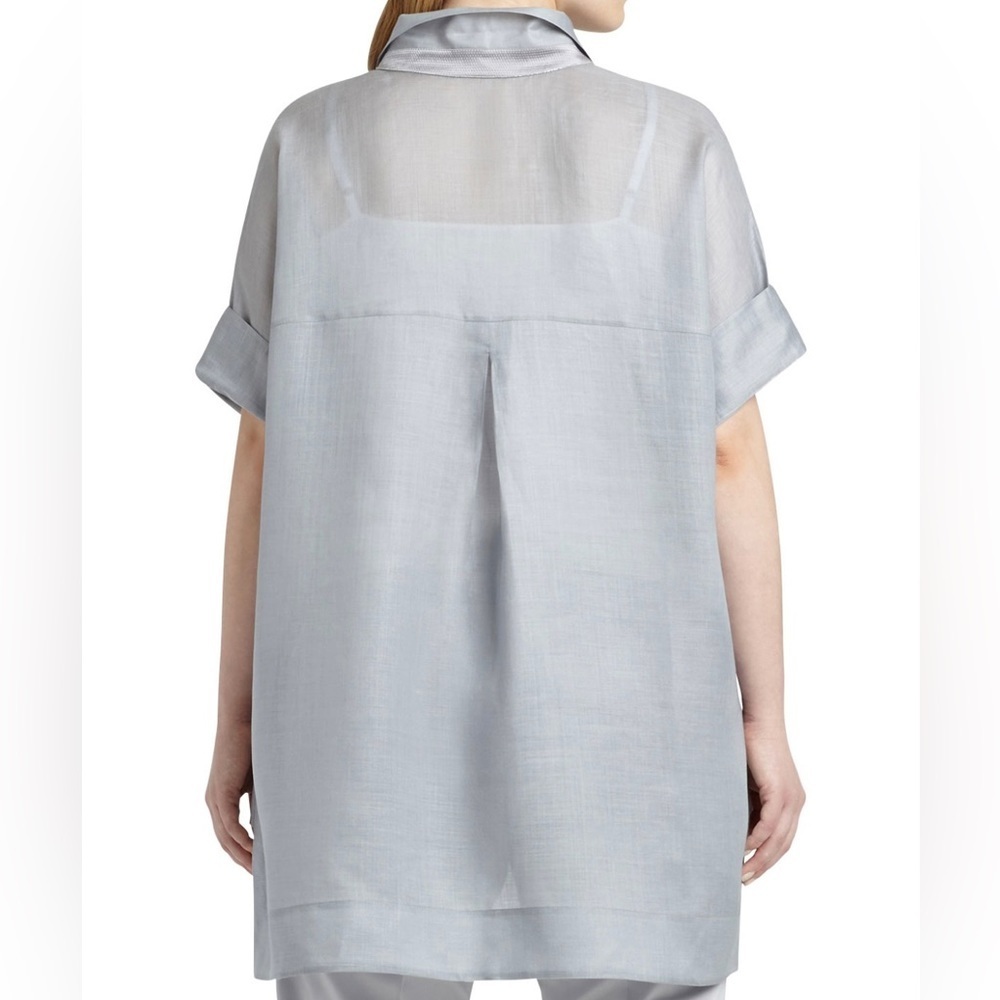 LAFAYETTE 148 New York Andra Semi Sheer Oversized Button Down Shirt- Size S - Picture 14 of 14